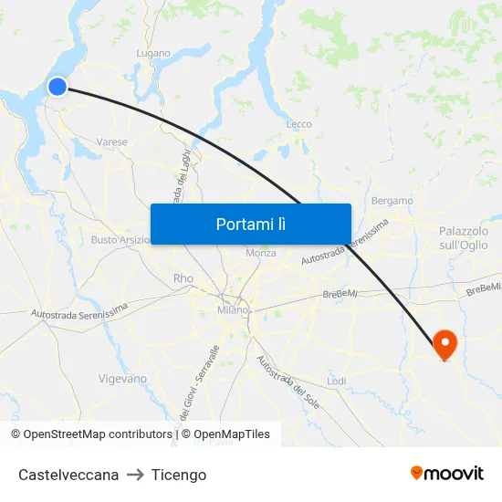 Castelveccana to Ticengo map