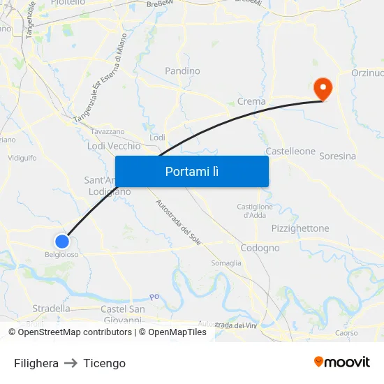 Filighera to Ticengo map