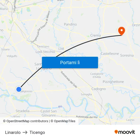 Linarolo to Ticengo map