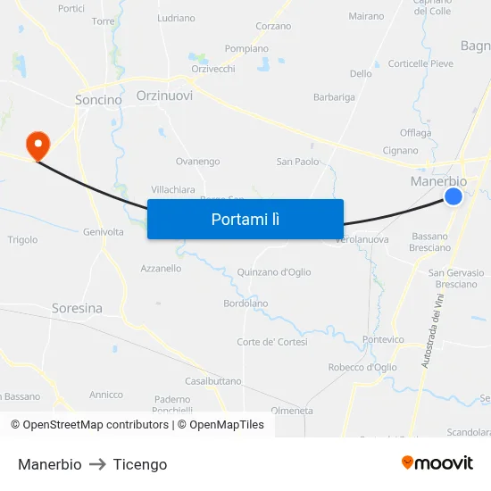 Manerbio to Ticengo map