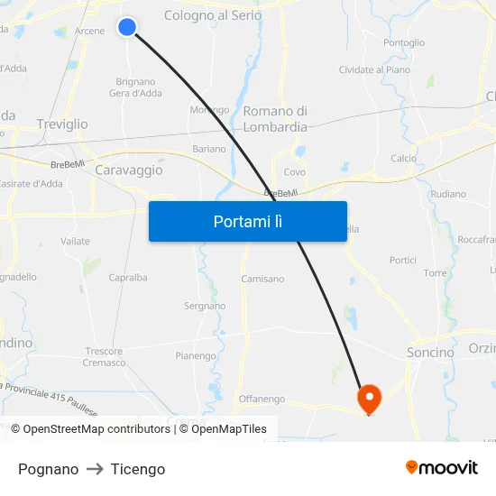 Pognano to Ticengo map