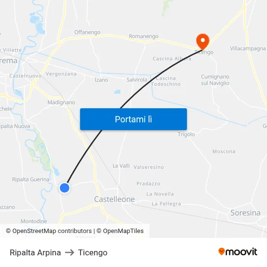 Ripalta Arpina to Ticengo map