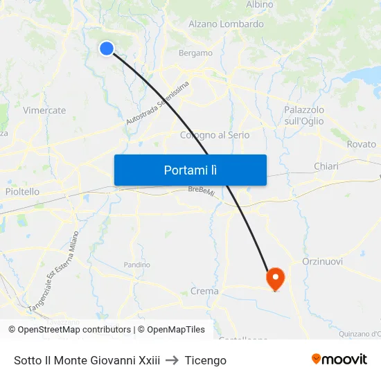 Sotto Il Monte Giovanni Xxiii to Ticengo map