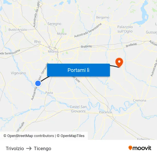 Trivolzio to Ticengo map