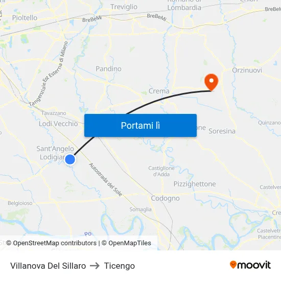 Villanova Del Sillaro to Ticengo map