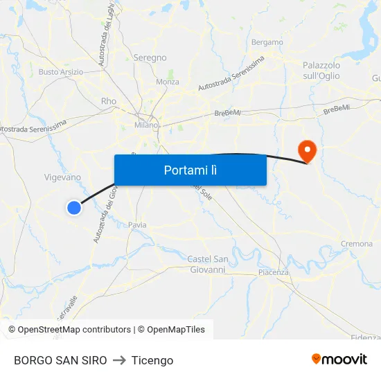 BORGO SAN SIRO to Ticengo map