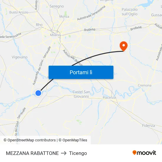 MEZZANA RABATTONE to Ticengo map