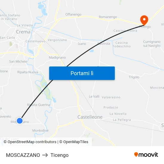 MOSCAZZANO to Ticengo map