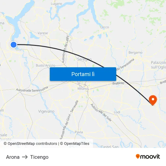 Arona to Ticengo map