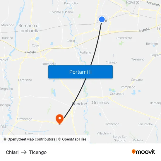 Chiari to Ticengo map