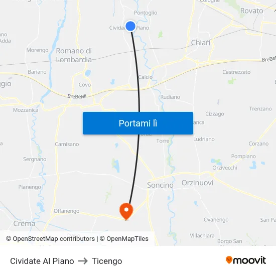 Cividate Al Piano to Ticengo map
