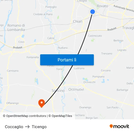 Coccaglio to Ticengo map