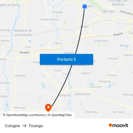 Cologne to Ticengo map