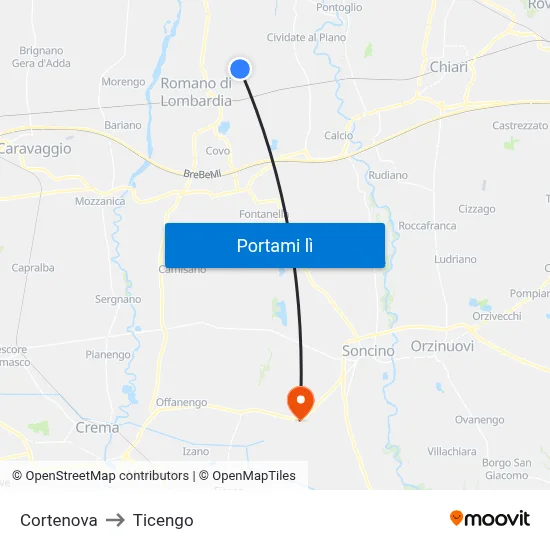Cortenova to Ticengo map