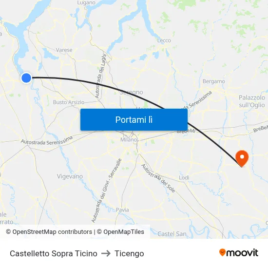 Castelletto Sopra Ticino to Ticengo map