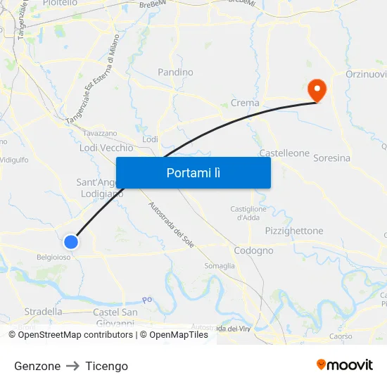 Genzone to Ticengo map