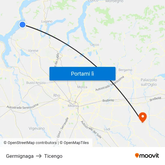 Germignaga to Ticengo map