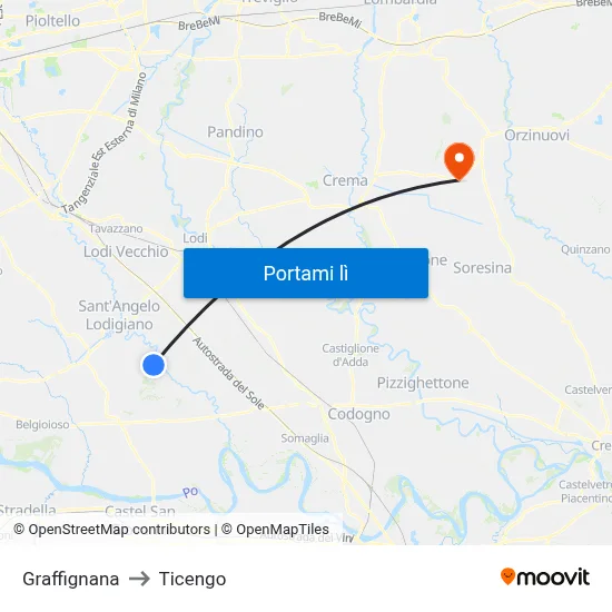 Graffignana to Ticengo map