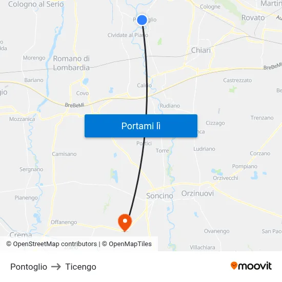 Pontoglio to Ticengo map