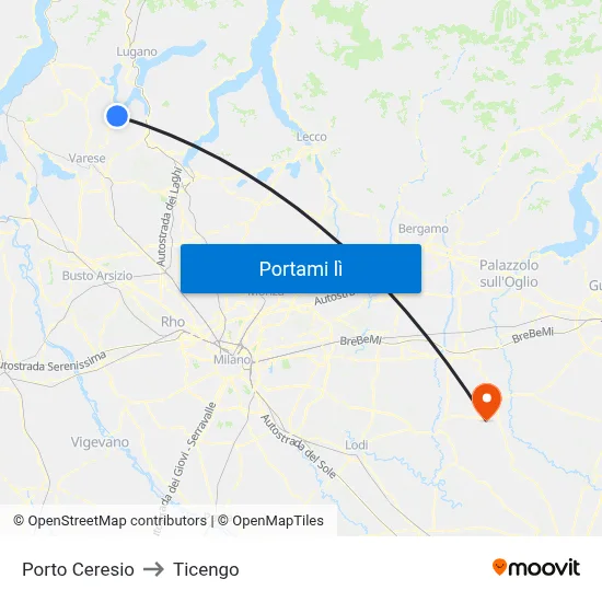 Porto Ceresio to Ticengo map