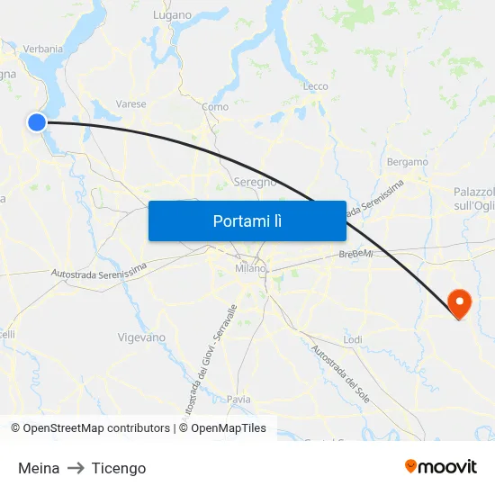 Meina to Ticengo map