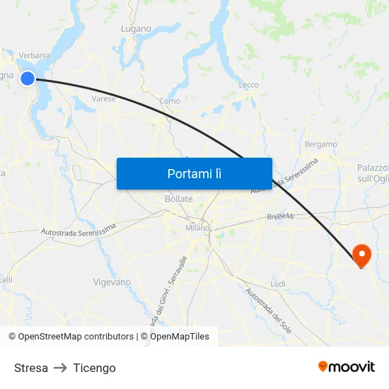 Stresa to Ticengo map