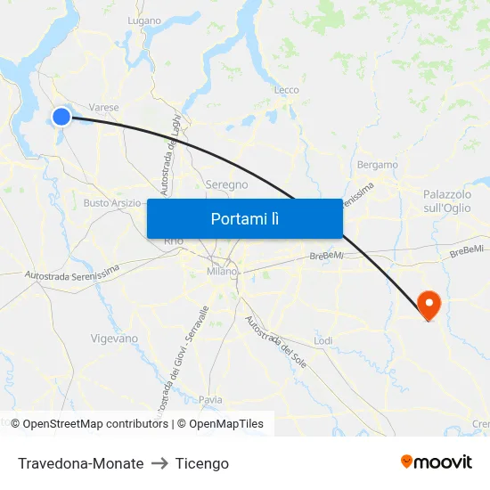 Travedona-Monate to Ticengo map