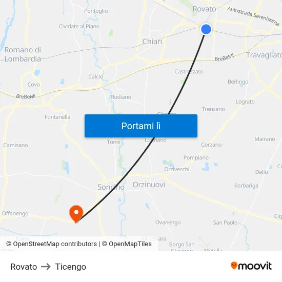 Rovato to Ticengo map