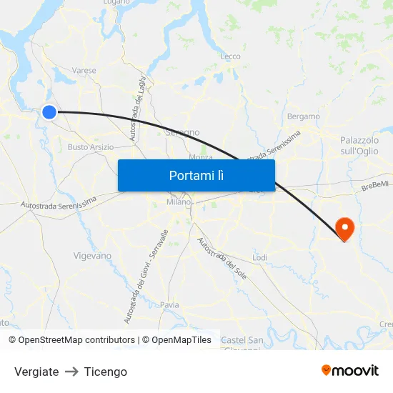 Vergiate to Ticengo map