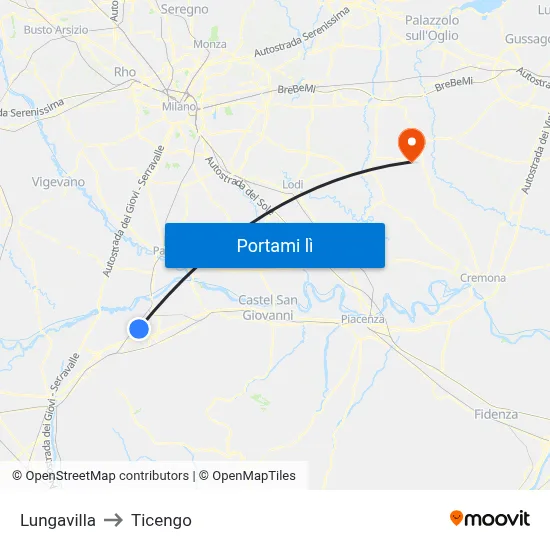 Lungavilla to Ticengo map