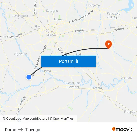 Dorno to Ticengo map