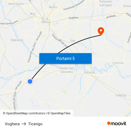 Voghera to Ticengo map