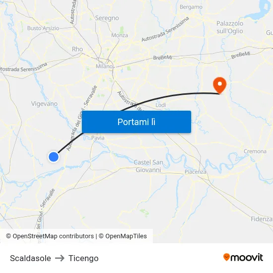 Scaldasole to Ticengo map