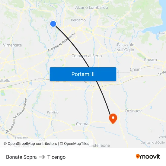 Bonate Sopra to Ticengo map