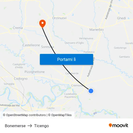Bonemerse to Ticengo map