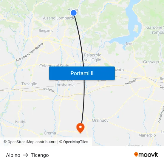 Albino to Ticengo map