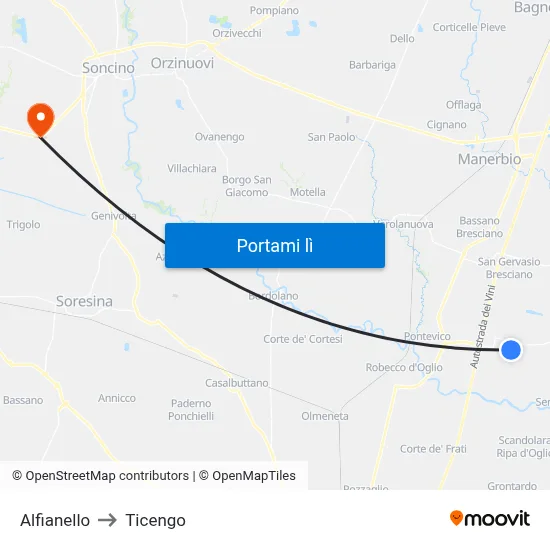 Alfianello to Ticengo map