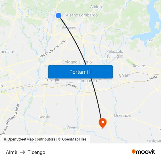 Almè to Ticengo map