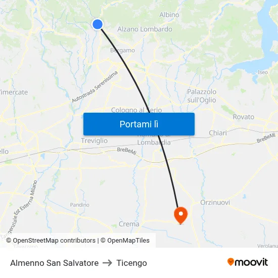 Almenno San Salvatore to Ticengo map