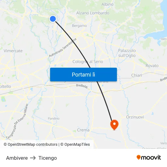 Ambivere to Ticengo map