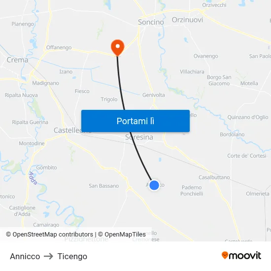 Annicco to Ticengo map