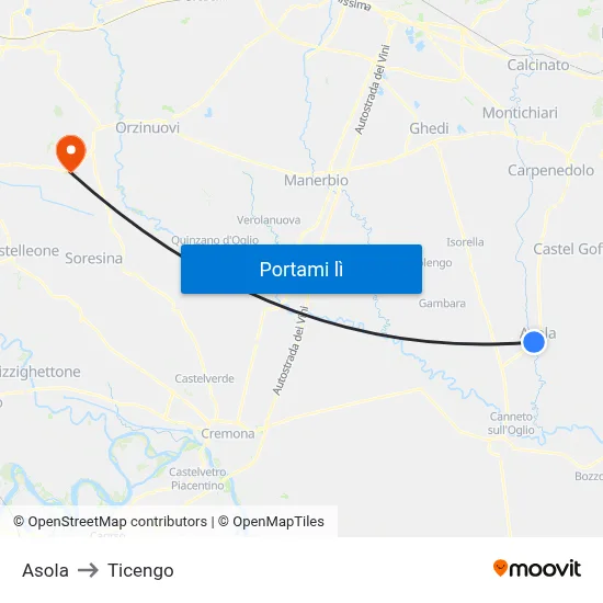 Asola to Ticengo map