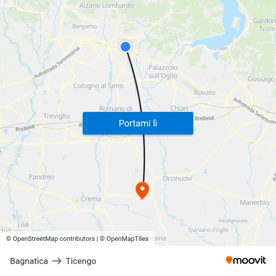 Bagnatica to Ticengo map
