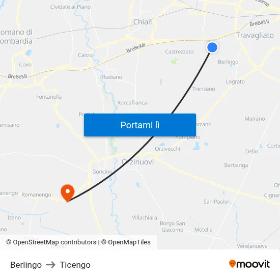 Berlingo to Ticengo map