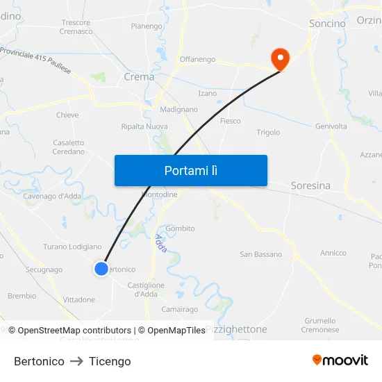 Bertonico to Ticengo map