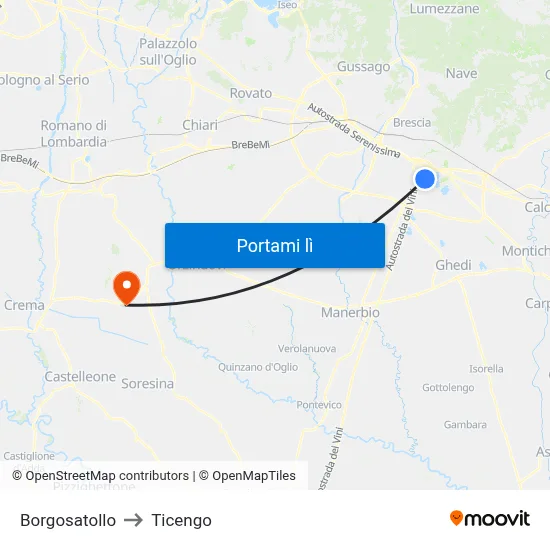 Borgosatollo to Ticengo map