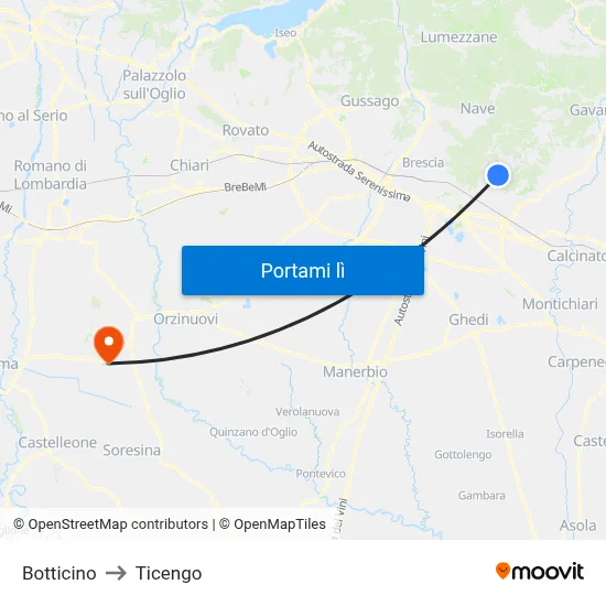 Botticino to Ticengo map