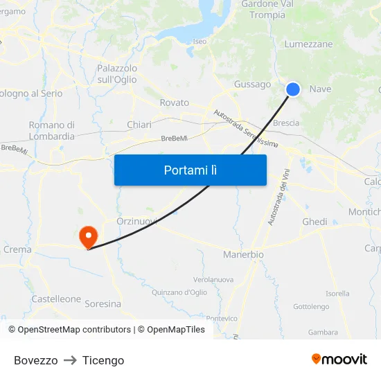 Bovezzo to Ticengo map