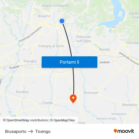 Brusaporto to Ticengo map