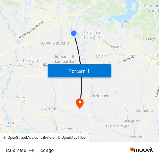 Calcinate to Ticengo map